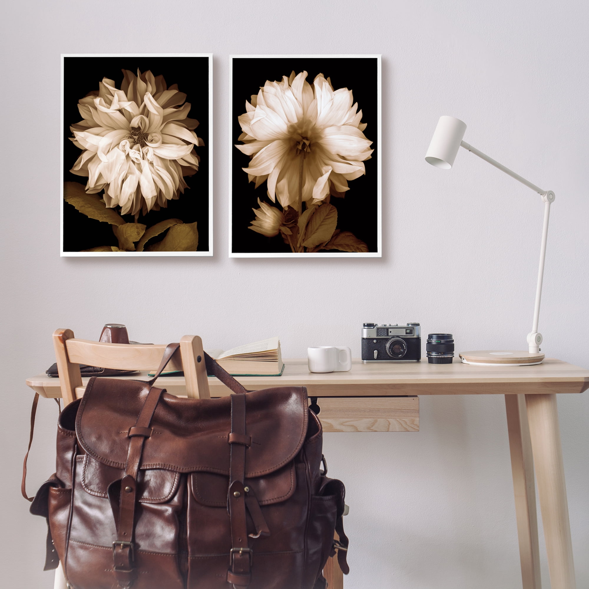 Stupell Sepia Chrysanthemum Flower Blooms Botanical & Floral Photography White Framed Art Print Wall Art, Set of 2