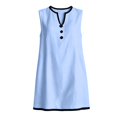 thumbnail image 4 of Shift Dress for Women Sleeveless V Neck Button Front Dresses Casual Summer Contrast Trim Mini Dress with Pockets, S, 4 of 6