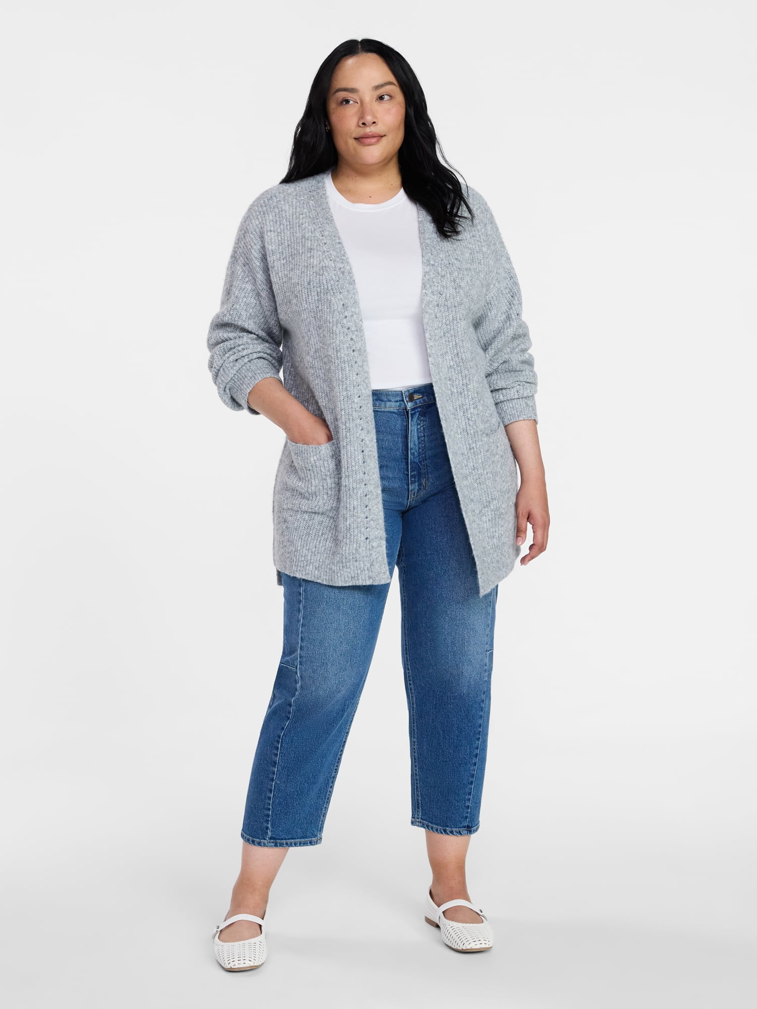 Time and Tru Women's Open Front Cardigan Sweater with Long Sleeves, Sizes XS-XXXL