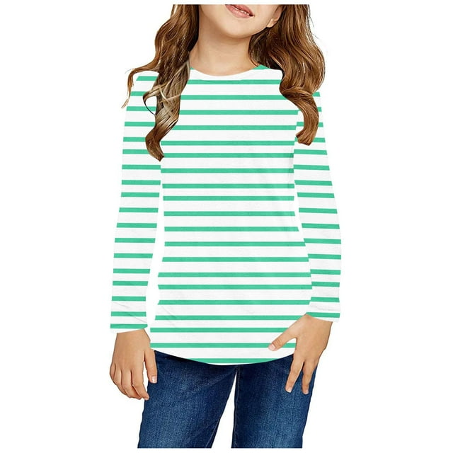 RXIRUCGD Chemises à Manches Longues pour Filles, Col Rond Mignon, Blouses Décontractées Élégantes, Vert, Taille : 7 Ans
