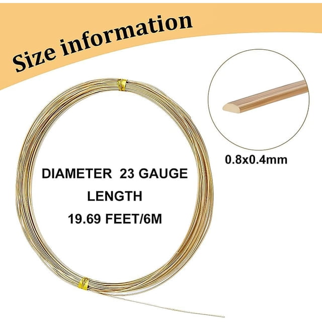 Alambre de latón semicircular dorado claro de 0,8 x 0,4 mm, aproximadamente 19,69 pies (6 m) por paquete