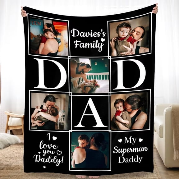 AISENIN Custom Blanket with Photos Birthday Gifts for Dad Personalized Pictures Blanket Father's Day from Daughter Son