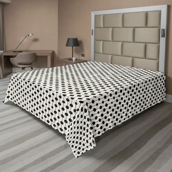 Ambesonne Abstract Flat Sheet, Dots in Row Grunge Art, Full Size, Black and Ivory