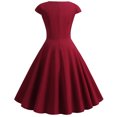 thumbnail image 3 of Women Hepburn Vintage 1950s Retro Style Swing Dresses V-neck Short Sleeve High Waist, 3 of 7