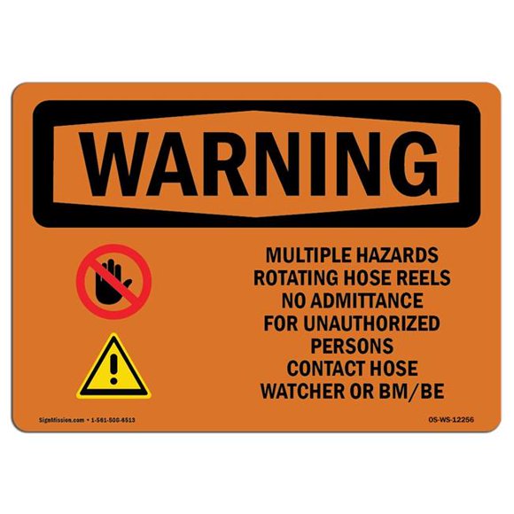 SignMission OS-WS-D-35-L-12256 OSHA Warning Sign - Multiple Hazards & Rotating with Symbol