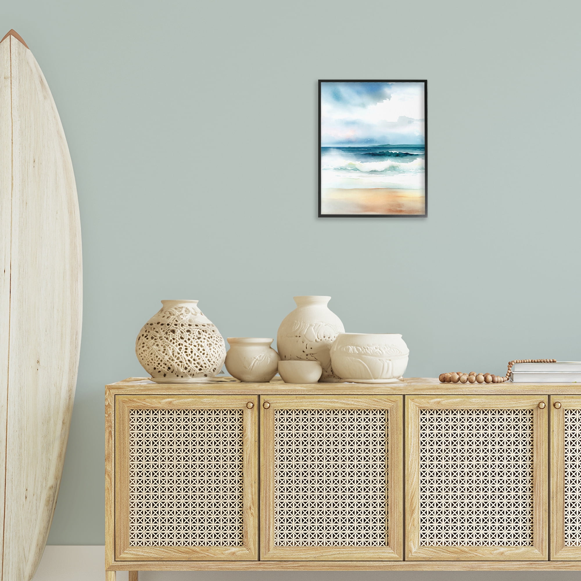 Stupell Industries Rolling Seaside Waves Coastal Painting Black Framed Art Print Wall Art, 16 x 20