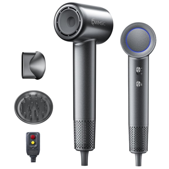 OWMSIC Hair Dryer, High Speed 160000 RPM Negative Ionic Blow Dryer with Diffuser, Lightweight Low Noise Fast Drying for Home Travel Salon, Gray