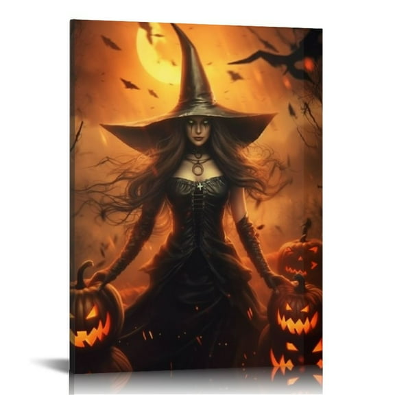 ARISTURING Gothic Canvas Wall Art Poster Halloween Ghost Spooky Decor Canvas Picture (10-Witch,16x20 inch)