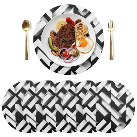 

Round Placemats Plate Mats 15 Inch Non-Slip Heat Resistant Washable PVC Set Table Decoration for Kitchen Dining Black and White Arrow