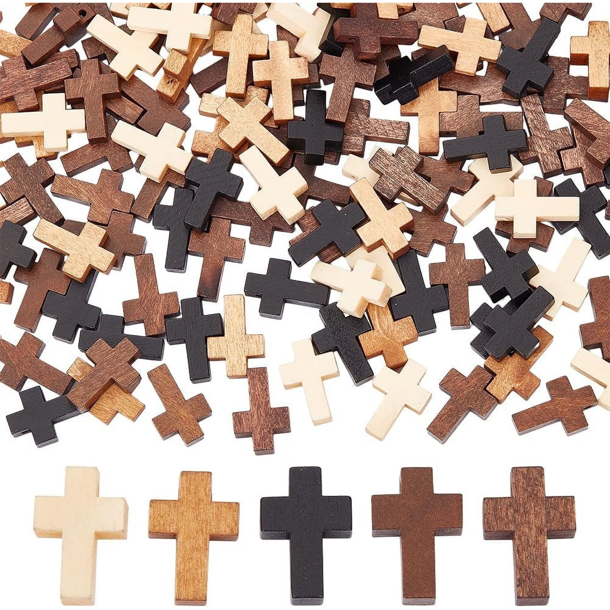 200Pcs Wood Charms Pocket Crosses 0.87x0.55 inch Small Wooden Charm Pendants Christmas Wood Craft Crosses Easter Holiday Mini Crucifix Pendants for Jewelry Making DIY Supplies