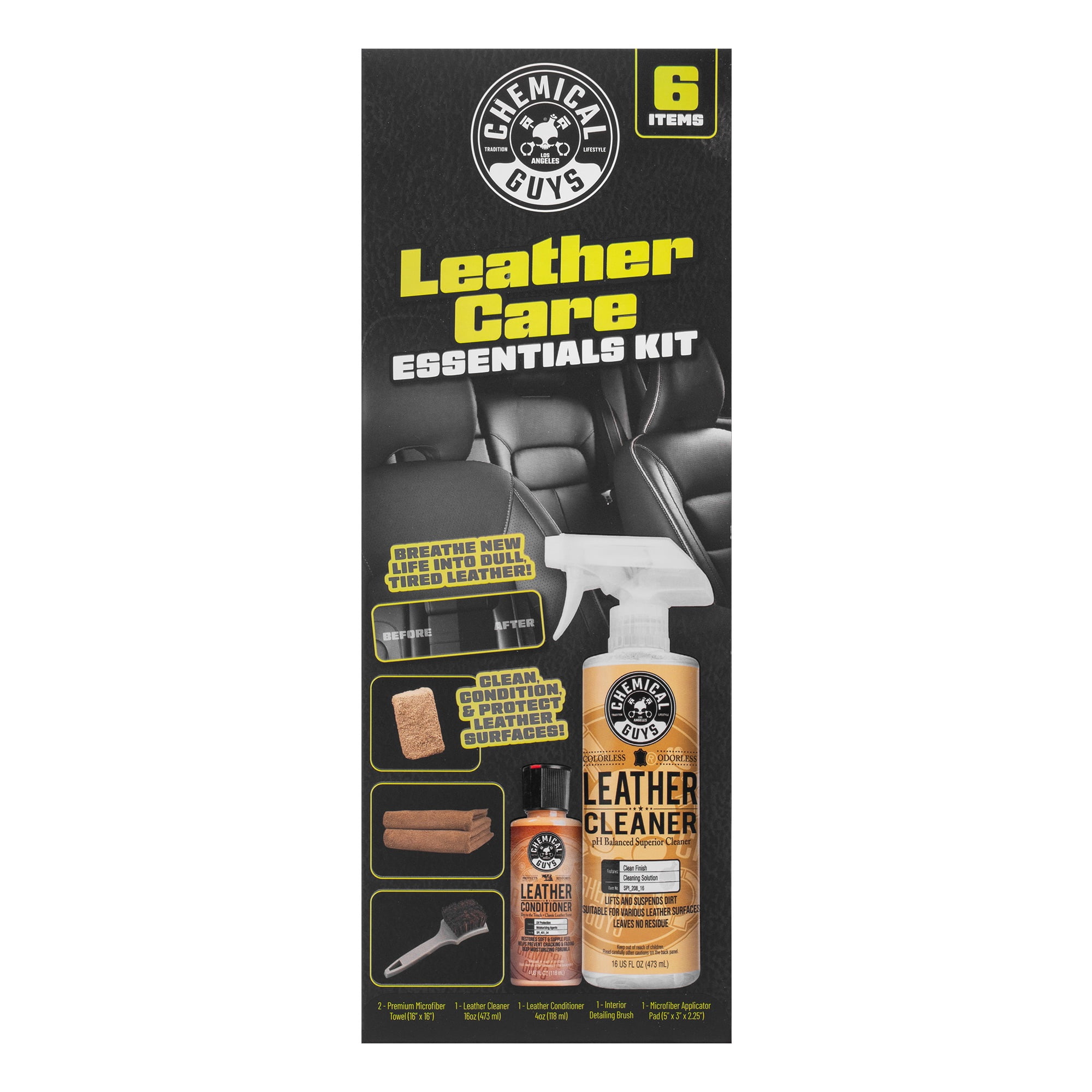 Chemical Guys Leather Care Essentials Kit, 6 Items Included