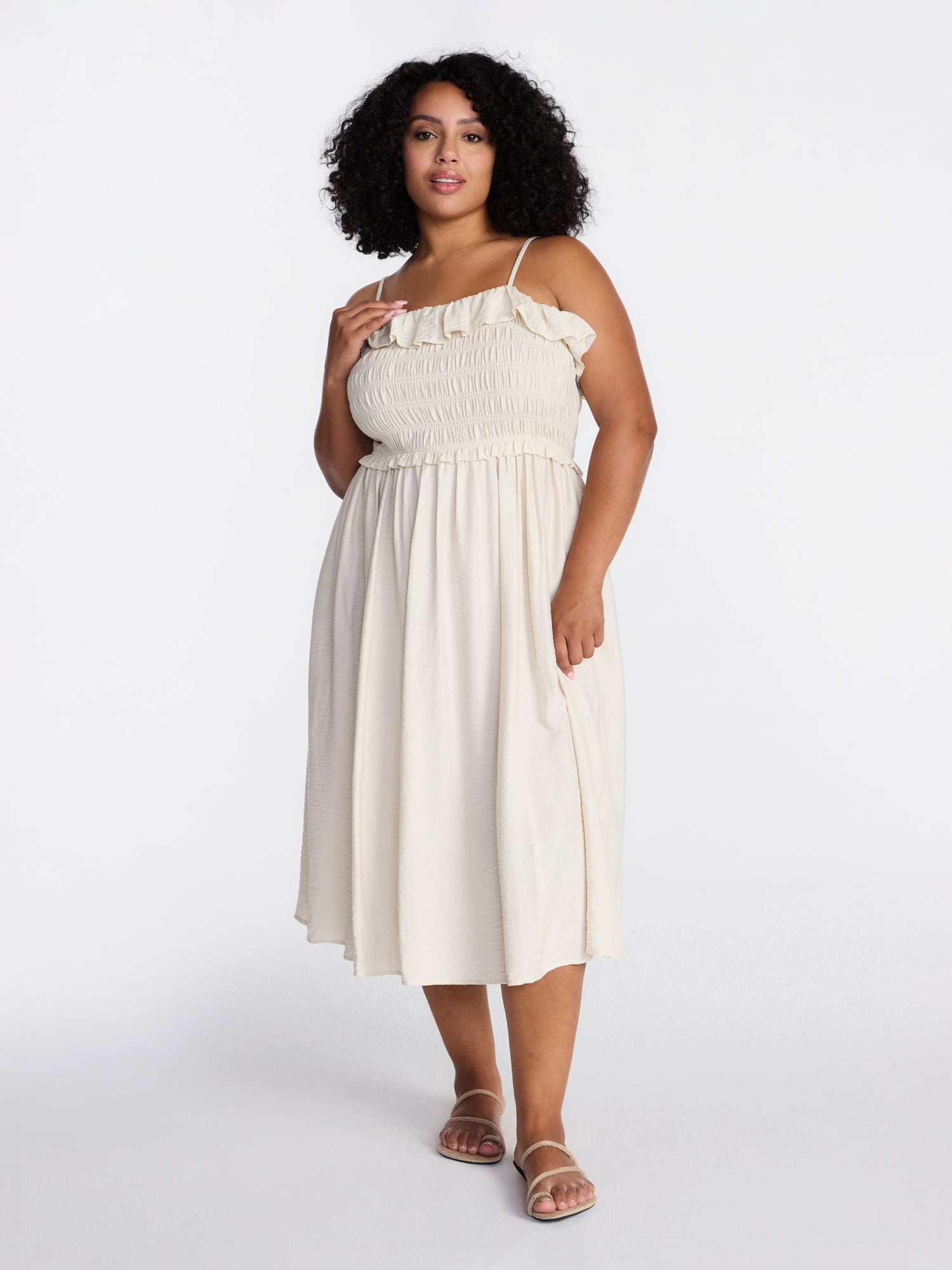 Time and Tru Women's Sleeveless Smocked Midi Dress, Sizes XS-XXXL