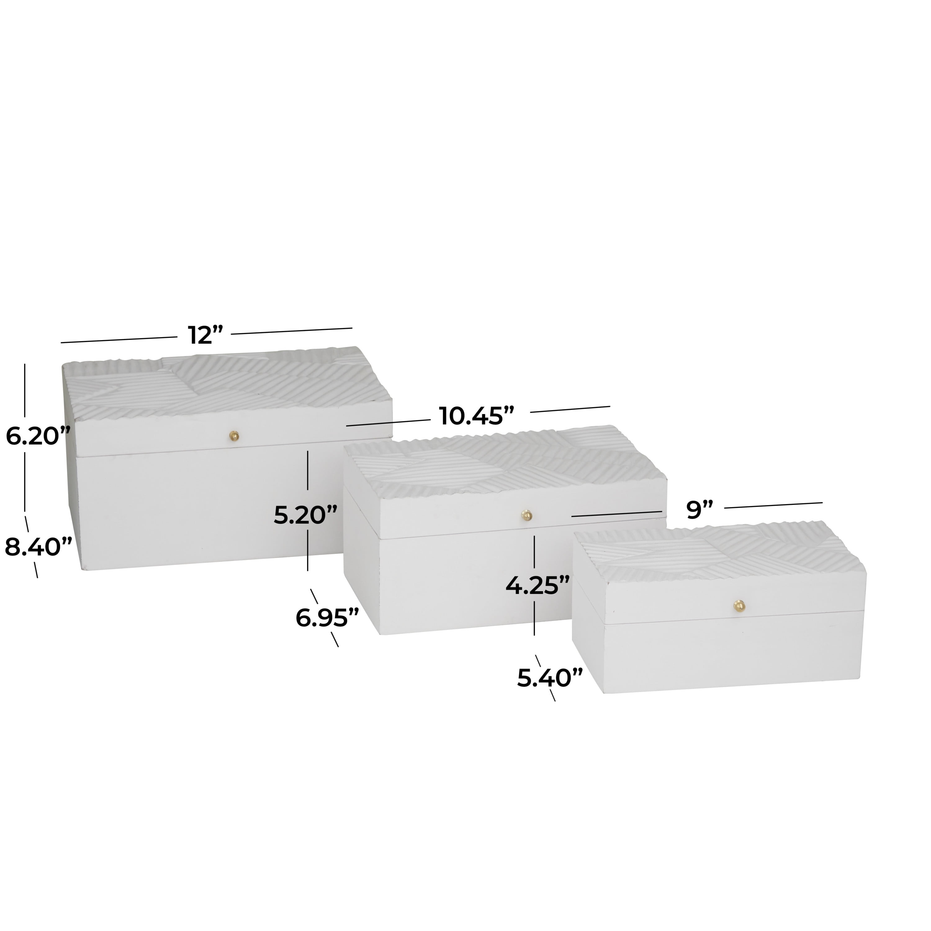 DecMode Intricate Carved White Wood Decorative Box with Hinged Lid, 3 Count