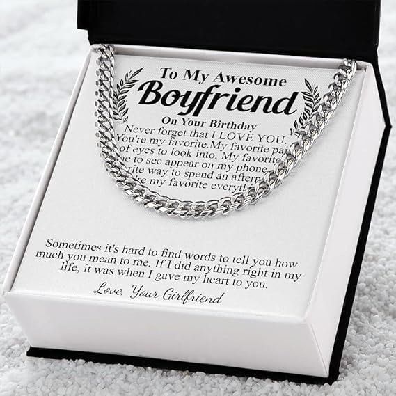 Meaningful Jewelry Gift To My Boyfriend Cuban Chain Necklace, Romantic Gift for Boyfriend, Boyfriend Birthday Gift Necklace with Messege Card
