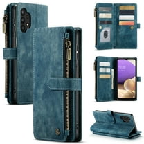 Samsung Galaxy A32 5G Case,Dteck Magnetic Wallet Case Premium Durable PU Leather Zipper Pocket Card Holder Kickstand Phone Cover for Galaxy A32 5G,Blue