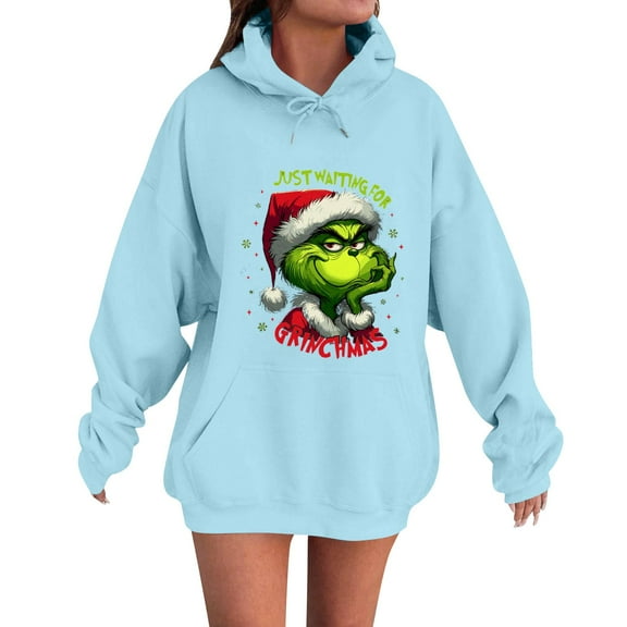 Vintage Christmas Sweatshirt Christmas Xmas Long Sleeve Winter Holiday Sweatshirts Sky Blue XXXL