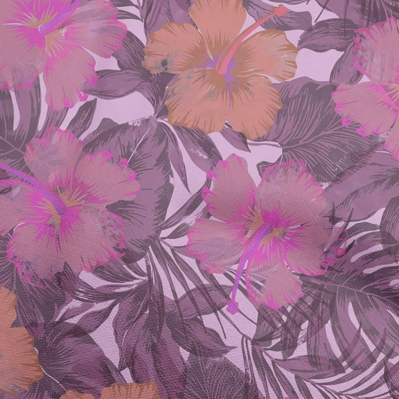 oneOone Polyester Spandex Purple Fabric Tropical Hibiscus Floral Fabric For Sewing Printed Craft Fabric By The Yard 56 Inch Wide