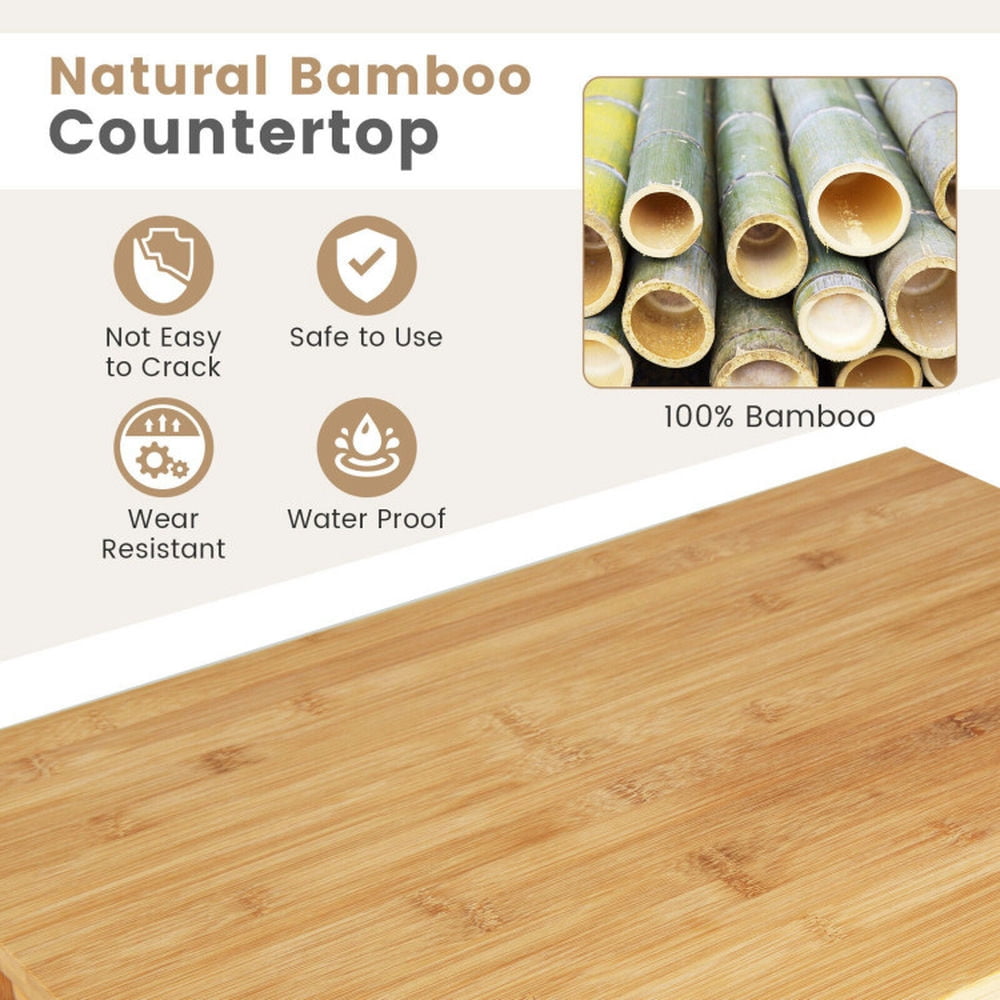 Finihen Rolling Cart, Kitchen Island Cart, 3-Tier Kitchen Island Cart Rolling Service Trolley with Bamboo Top, for Kitchen, Dining Room, White Finihen Rolling Cart, Kitchen Island Cart, 3-Tier Kitchen Island Cart Rolling Service Trolley with Bamboo Top, for Kitchen, Dining Room, White