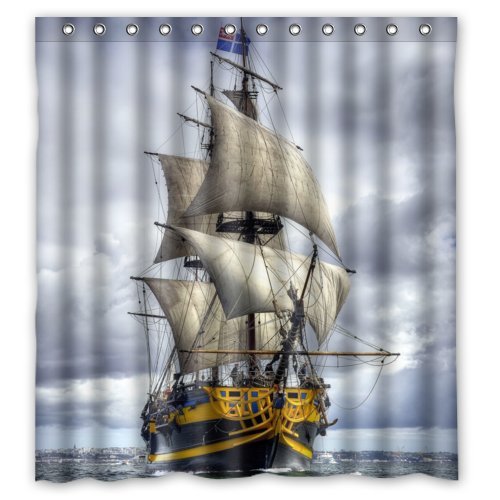 MOHome Nautical Vintage Sailing Pirate Ship Shower Curtain Waterproof