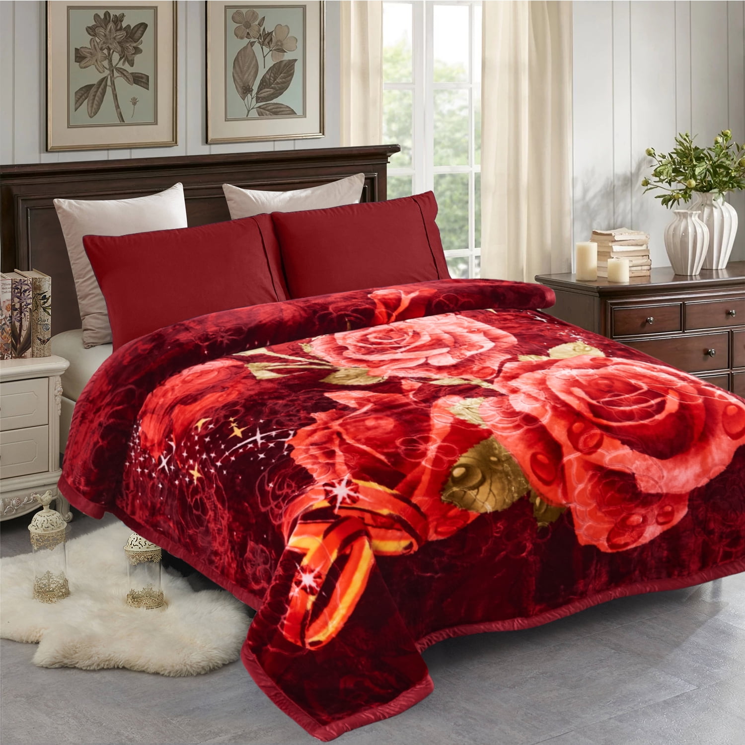 79x91, 9 lbs Heavy Korean Mink Style Fleece Blanket JML Fleece Blanket Queen Plush Fluffy Cozy Soft Warm 2 Ply Printed Raschel Bed Blankets for Winter Wedding 