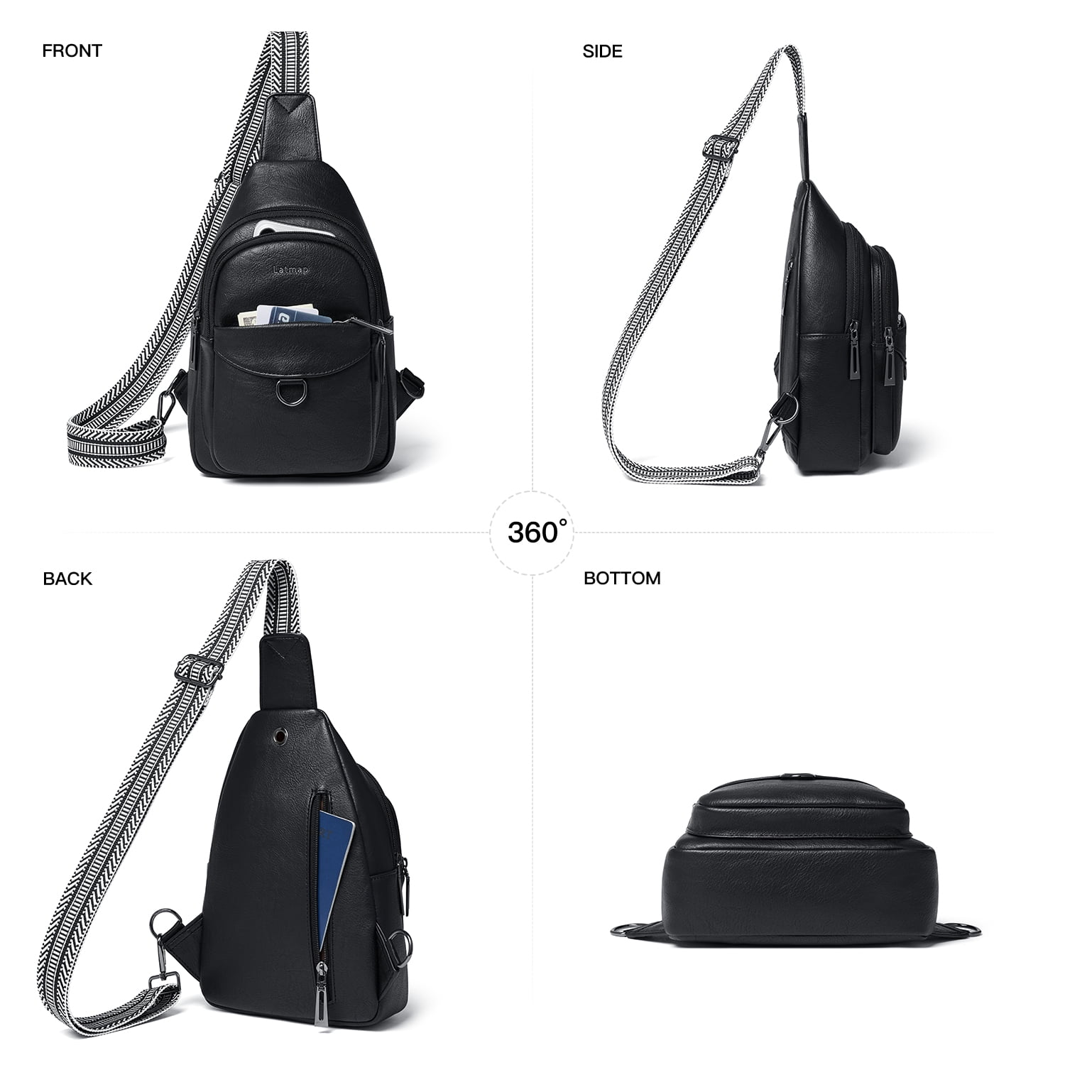 LATMAP  Crossbody Sling Bag, Anti-Theft Travel Chest & Belt Bag for Women and Men, Faux Leather