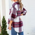 thumbnail image 4 of IROINNID Women's Short Woolen Jacket Turndown Lapel Plaid Long Sleeve Leisure Casual Pockets Tops Jacket Plaid Coat, Wine, 4 of 7