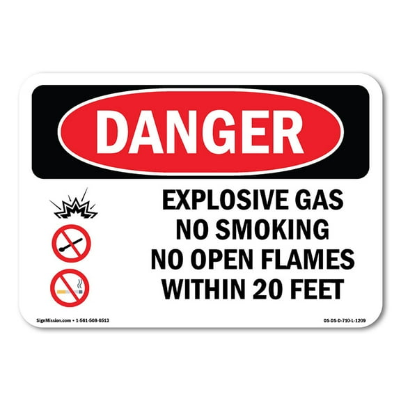 OSHA Danger Sign - Explosive Gas No Smoking Within 20 Feet | Decal | Protect Your Business, Construction Site, Shop Area |  Made in The USA