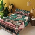 thumbnail image 2 of Ambesonne Leopard Fitted & Top Sheet Set with Sham, Monsteras Wild Cat Lounge, Pink and Jade Green, 2 of 5