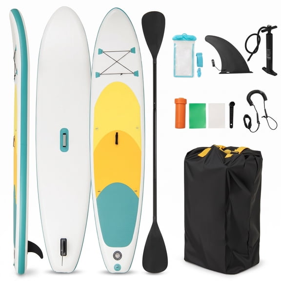 Airfind 11 Foot Inflatable Stand Up Paddle Board with Retractable Paddle Backpack and Ankle Leash for Adults, White and Yellow