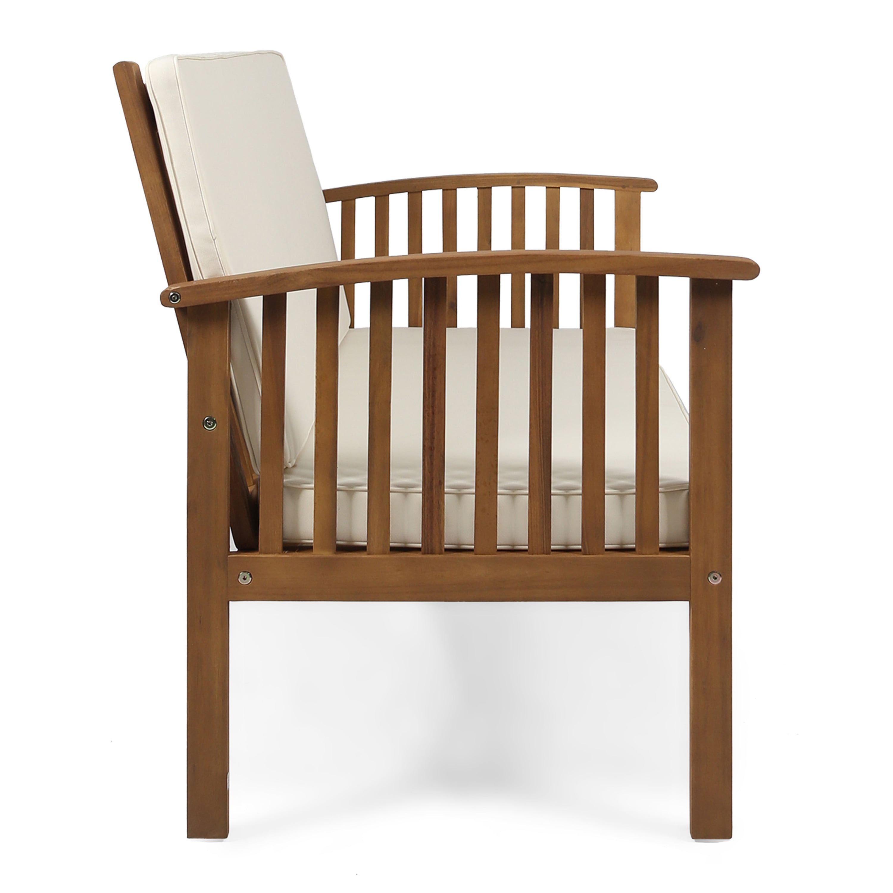 Outdoor Double Seat Loveseat Sofa, Solid Acacia Wood Frame Leisure Couch for Patio Garden, Teak and Beige