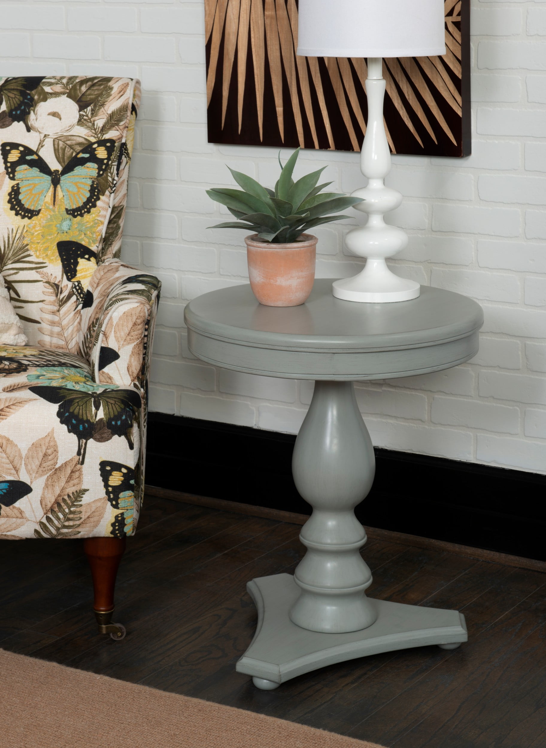 Stanton Round Pedestal Accent Side Table, Light Gray