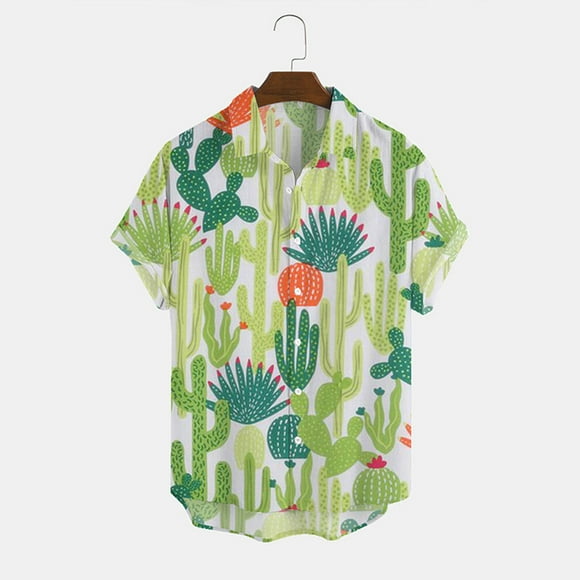 CEHVOM Summer Men's Cotton Plus Size Men's Short-sleeved Hawaiian Print Men's Shirt