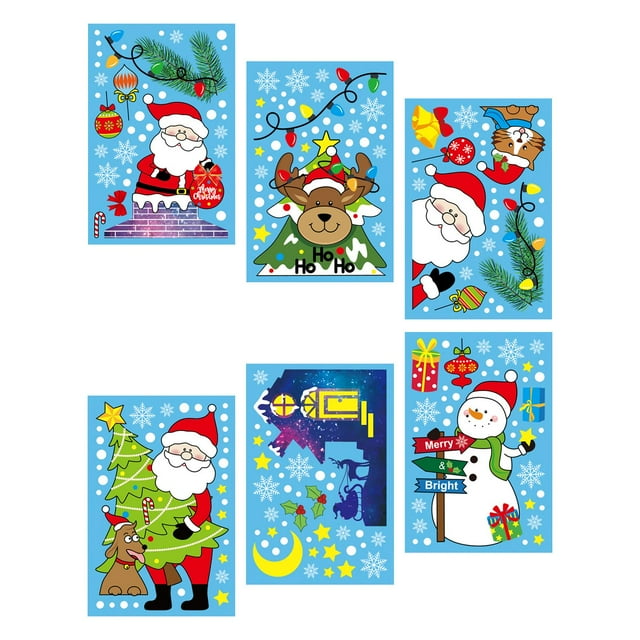 6 Unids Ventana de Navidad Se Aferra Adorable Decoración Calcomanías Suministros de Vacaciones Extraíble Doble Cara Pegatinas de Navidad para Pared Zulema Se aferra la ventana de Navidad