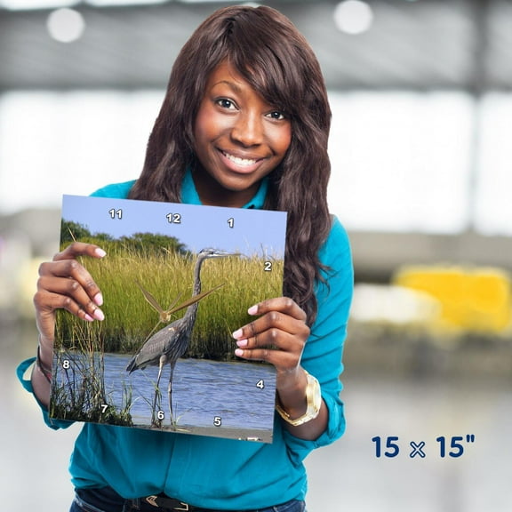 3dRose, Blue Heron, 15x15 Wall Clock