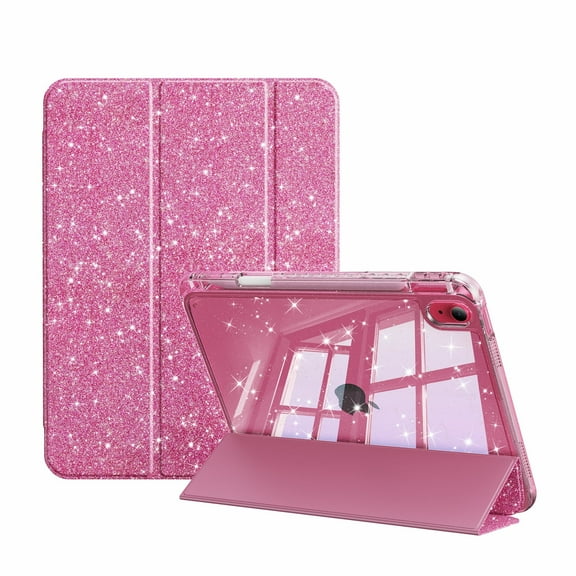 Aoub Case for iPad (A16) 11th Generation 11 inch 2025, iPad 10th Generation 10.9 Inch 2022 with Pencil Holder, Starlight Cover with Clear Hard Back Shell, Auto Wake/Sleep, Pink