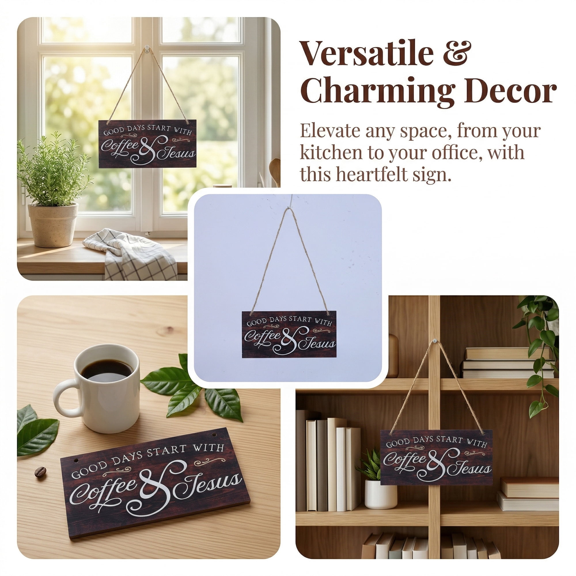 Unique Bargains Coffee Bar Sign Station Decor Rustic Wood Hanging Plaque Style I 3.9in