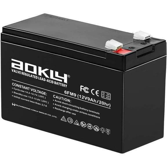 12V 9Ah Battery, Replacement Sealed Lead Acid 12 Volt 9 AH Rechargeable 6FM9 SLA AGM Battery, F2 Terminals