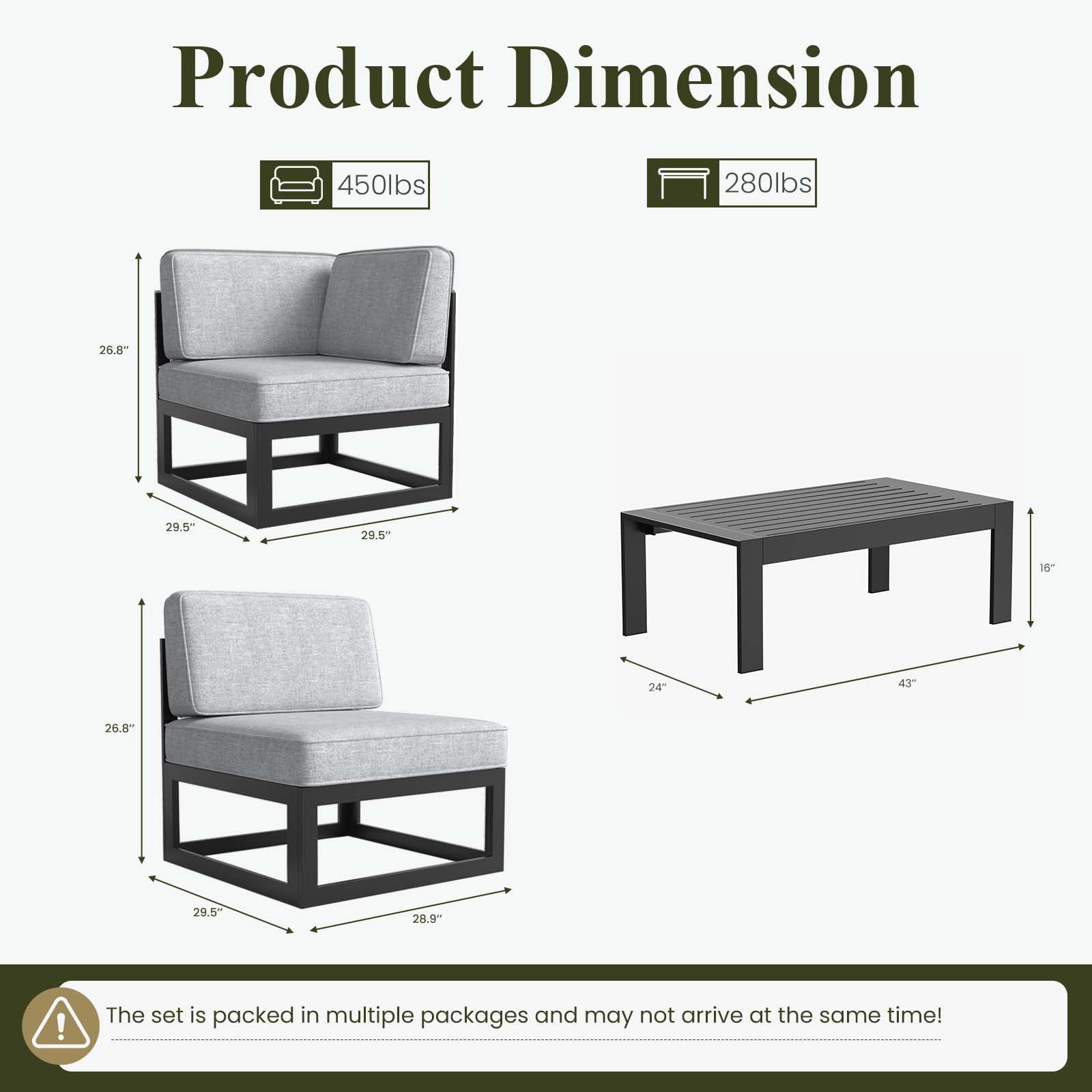 LayinSun Large Aluminum Patio Furniture Set, 6 Pieces Modern Outdoor Conversation Set Sectional Metal Sofa Set with Olefin Cushion