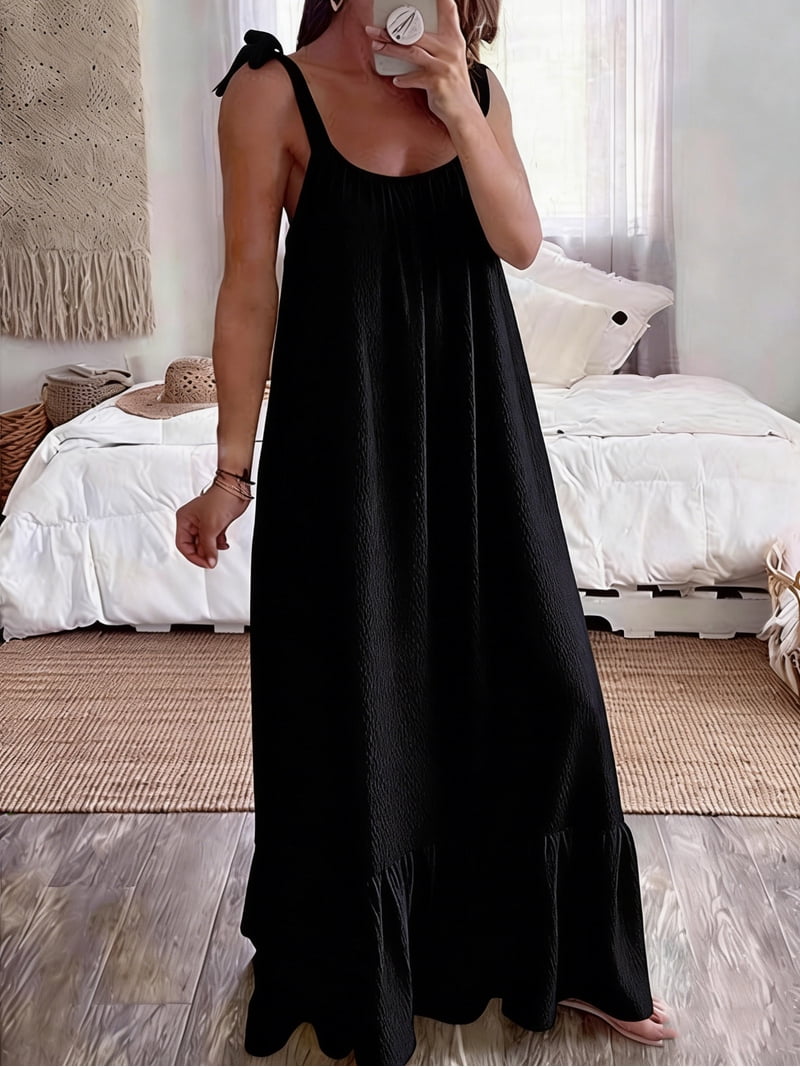 black linen a line dress Black Linen Cotton Midi Dress - Belted A-Line Short Sleeve | Xiaolizi 3741