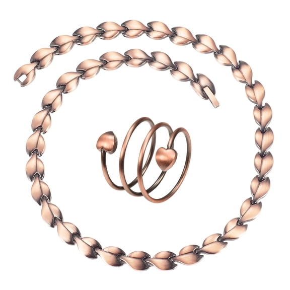 Metaljc Magnetic Copper Necklace& Ring for Women, Pure Copper Jewelry Set of 2 (20inches  2.3 inches)