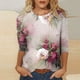 thumbnail image 1 of ICHUANYI Clearance Women's Fashion Printed Loose T-shirt 3/4 Sleeves Blouse Round Neck Casual Tops(Hot Pink, S) ICHUANYI WER2023081015333, 1 of 5