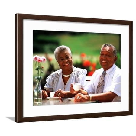Retired African-American Couple Eating Together at Outdoor Cafe Framed Print Wall Art By Bill