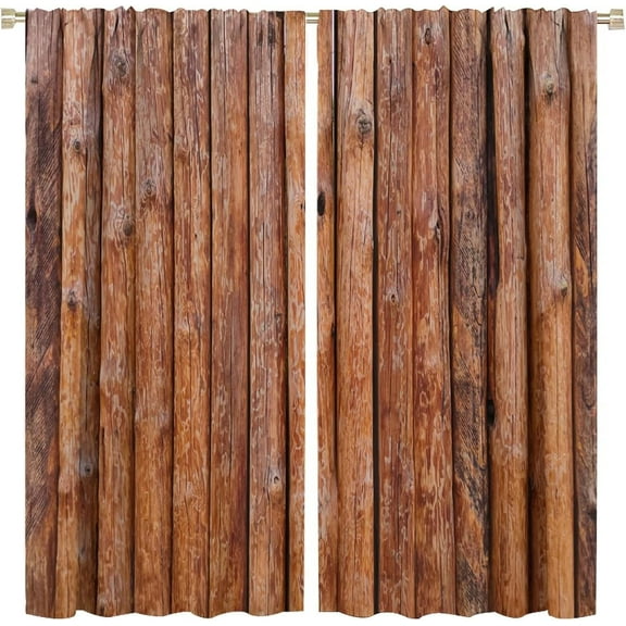 Rustic Wooden Kitchen Curtain, Vintage Old Brown Wood Countryside Theme Room Darkening Window Curtain Drapes for Living Room, Bedroom, Kitchen, W84xL84in