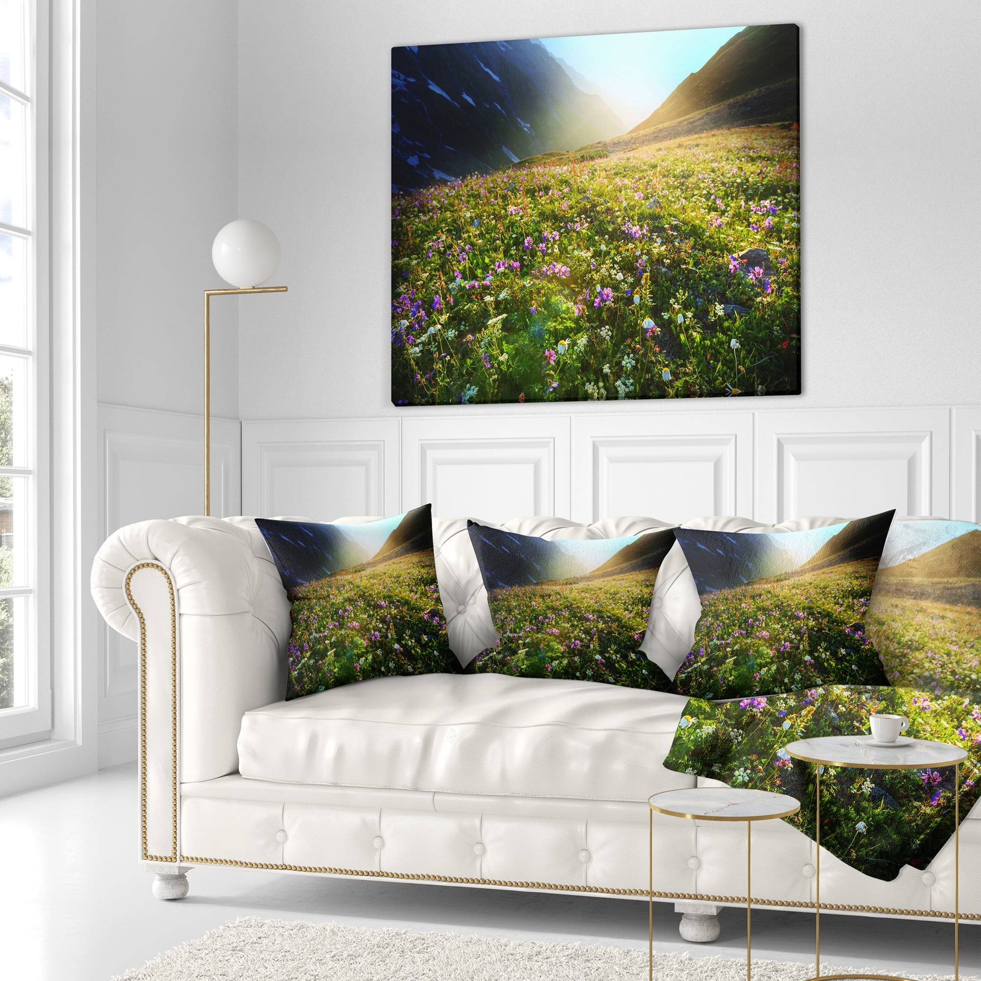 Designart Meadow with Colorful Flowers - Landscape Printed Throw Pillow - 18x18