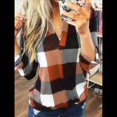 thumbnail image 4 of Blusas de Trabajo Básicas Informales para Mujer, con Cuello en V, Estampado A Cuadros, Puños y Larga. Naranja M, 4 of 7