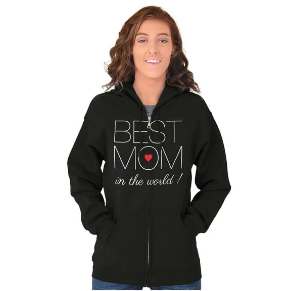 Best Mom In the World Love Heart Unisex Fleece Graphic Zip Up Hoodie Brisco Brands 2X