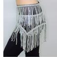 thumbnail image 4 of Women's Fringed Sequins Belly Dance Skirt, Sparkly Tie Side Tassel Hip Scarf Wrap for Rave Festival Disco Party, 4 of 5