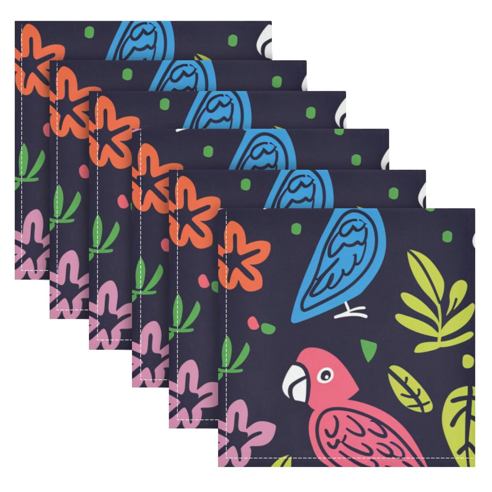 JSTEL Cartoon Cute Parrot Cloth Napkins Set of 6, 20x20 Inch Washable and Reusable Napkin for Decoupage Dinner Party Everyday Use