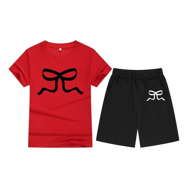Afdoent Vêtements pour Bébé Fille, T-Shirt à Manches Courtes avec Nœud, Col Rond Confortable pour Enfants 8-9 Ans