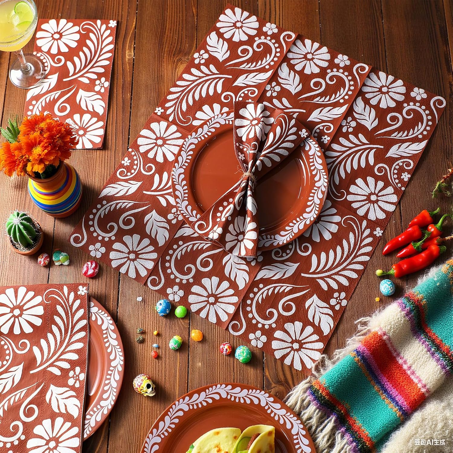 100 Pcs Cielito Lindo Party Napkins Disposable Mexican Guest Napkins Talavera Platos De Barro Decorative Napkin Brown Paper Hand Towels for Christmas Mexican Kitchen Party Wedding Birthday